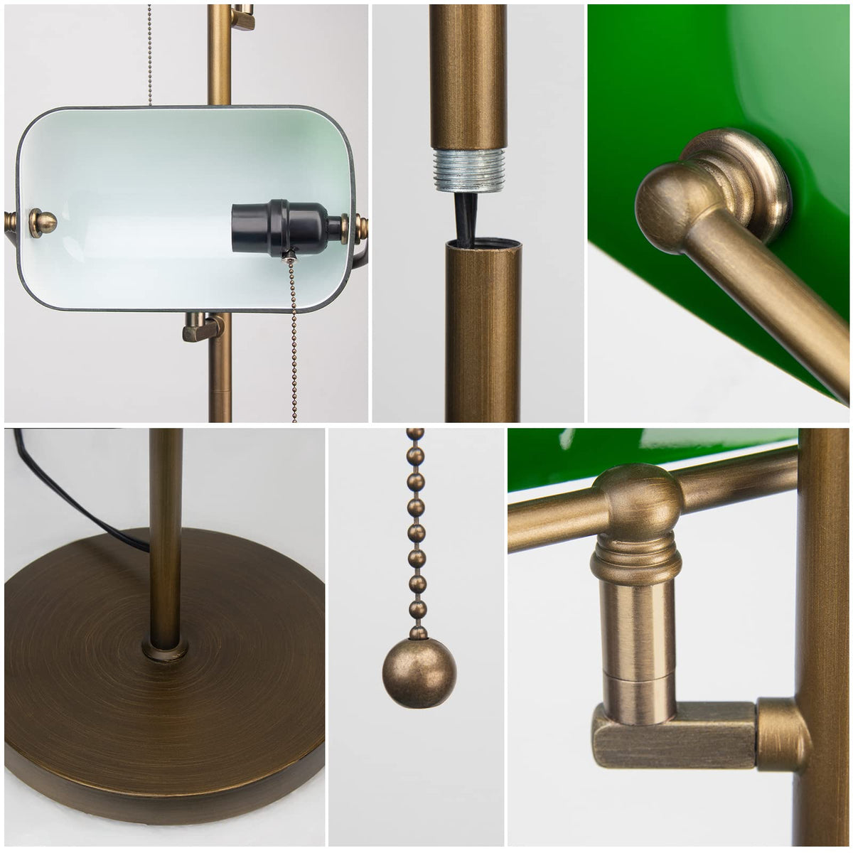 Green Glass Bankers Floor Lamp Classic Vintage Standing Lamp with Pull Chain Switch Adjustable Arm Reading Floor Light for Bedroom Headboard Workplace Office Piano Style Lamp (Green)