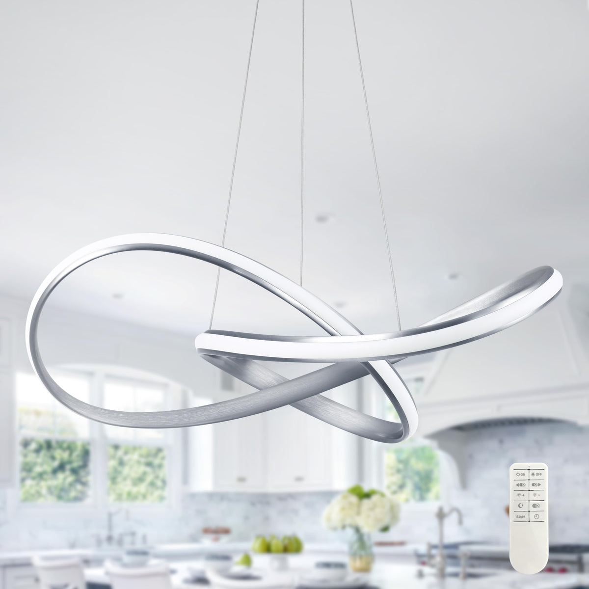 Modern LED Pendant Light Fixture Contemporary Ring Chandelier Nickel with 3000K (Nickel / 20 Inch)