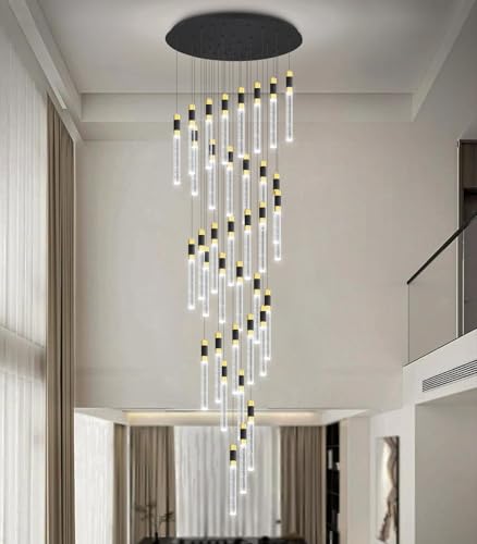 36 Lights Modern Chandelier LED Light Fixtures Adjustable High Ceiling Long Light Chandelier for Hallway Foyer Dimmable Lights with Remote Living Dining Ceiling Pendant Lighting (36 lights Cylindrical)