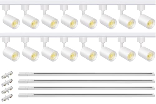 16 Light LED Track Lighting Kit with 13FT H Type Track Rails White (White / 16 Lights)
