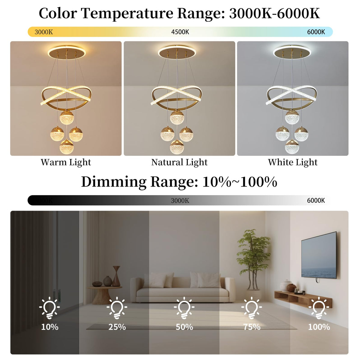 Gold LED Chandeliers (Gold,16.1inch)