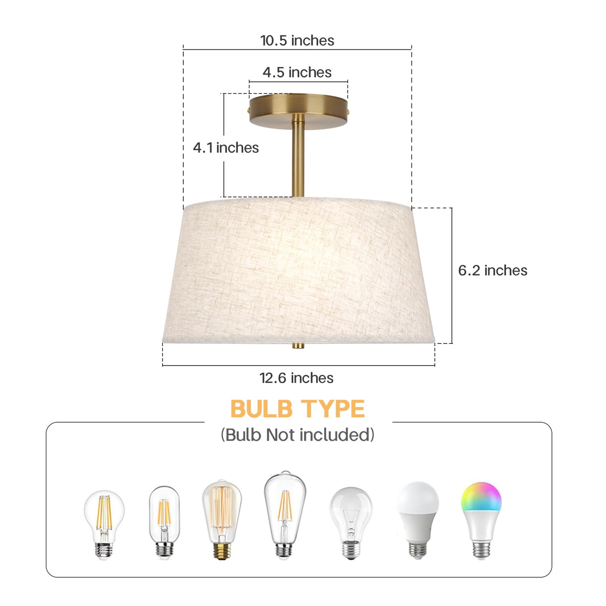 Cone Shaped Semi Flush Mount Modern Ceiling Light Fixture (Cone-Beige)