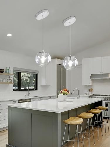 1 Light Globe Pendant Light for Kitchen Island Silver Pendant Light Fixtures with Clear Glass Globe Hanging Lights for Bedroom (Silver-Clear / Globe 1-Light)