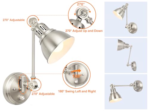 1 Pack Plug in Wall Sconce with Remote Control (Brushed Nickel-1 PACK(Bulb+Remote))