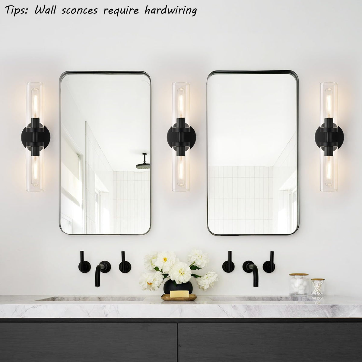 Hardwired Wall Sconces Set of Two (Matte Black / Hardwired-16 Inch-2PC)