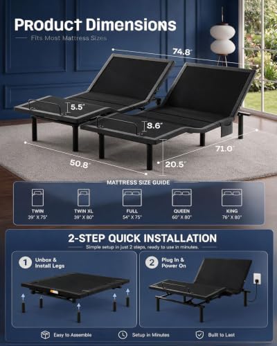 Split King Adjustable Bed Frame Electric Bed Bases with Remote (Split King / Adjustable Base)