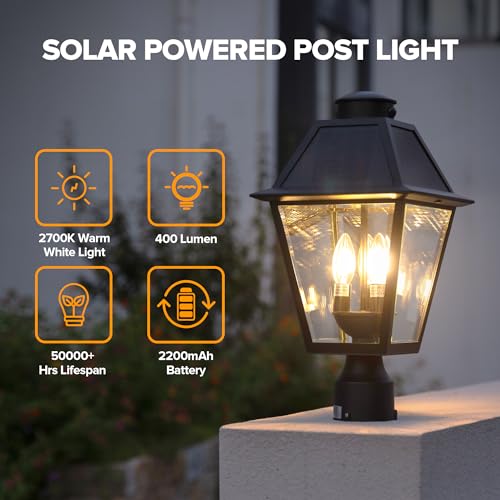 Outdoor Solar Lamp Post Light with Motion Sensor and Base 2 Pack