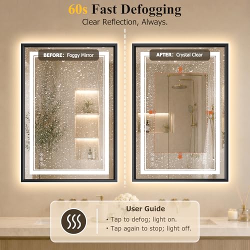 24"x36" LED Bathroom Mirror with Lights (Black / 36"L x 24"W)