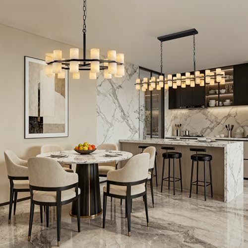Alabaster Round Chandelier (6-Rectangular-Black-54in)