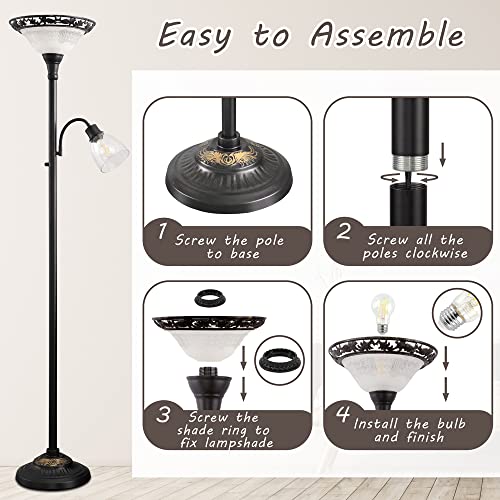 Torchiere Floor Lamps for Living Room (Black,White)