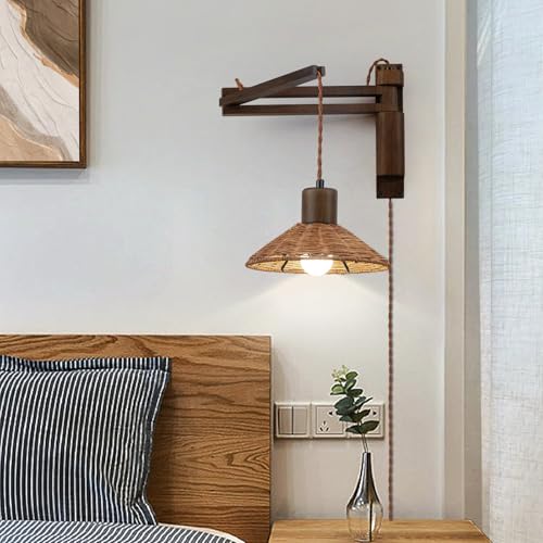 Plug in Wall Lamp (Brown Wood)