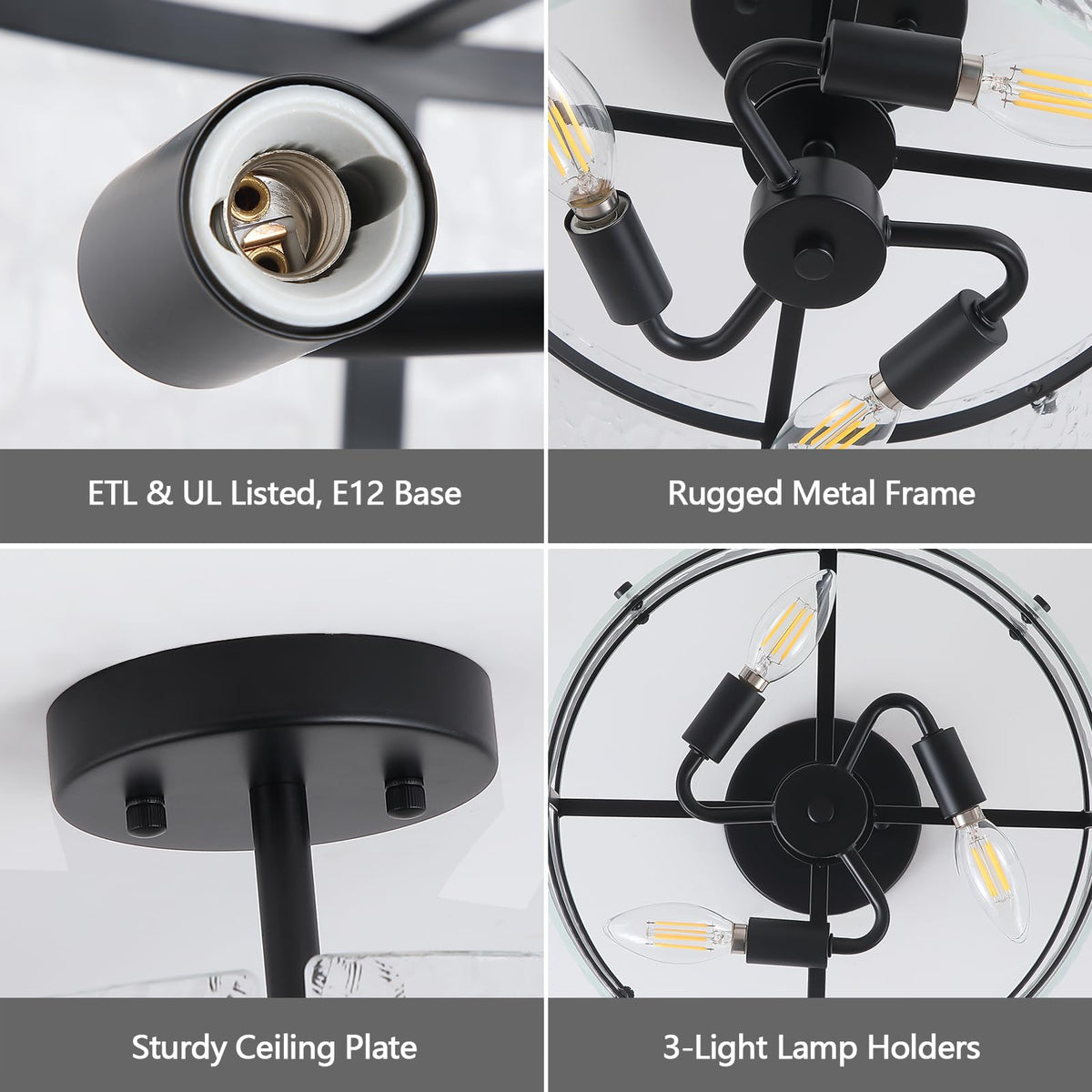 Black Semi Flush Mount Ceiling Light (Black)