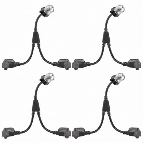 4 Pcs 2 in 1 Light Socket to Plug Adapter (4" / Black)