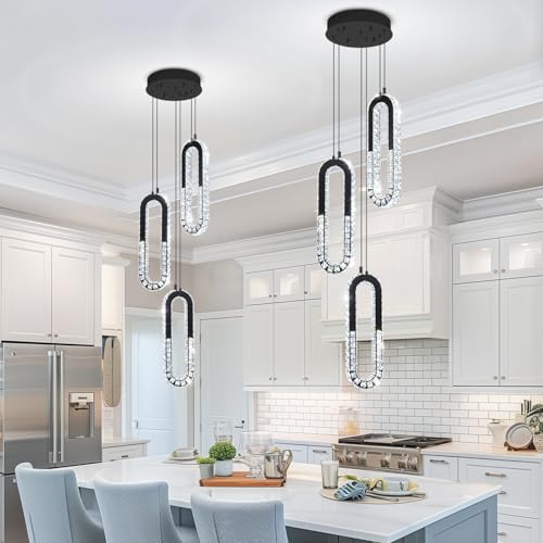 Modern Crystal Chandeliers LED Pendant Lighting Ring Black Flush Mount Ceiling Lights Fixture Mini Chandeliers for Dining Room Kitchen Island Hallway (Black / 3 Rings (New))