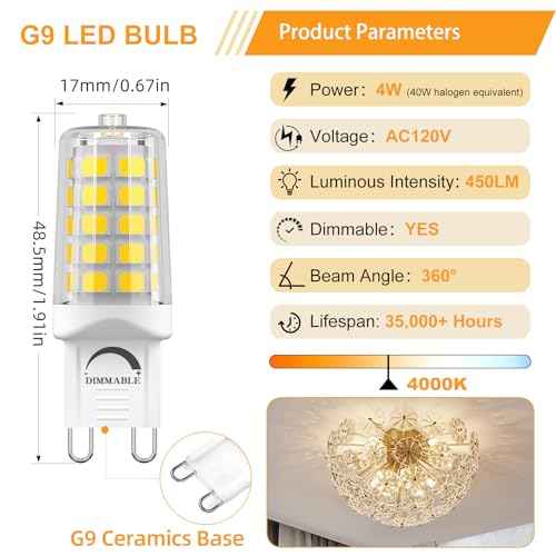 G9 LED Bulb Dimmable 4W 4000K Natural White 12 Pack