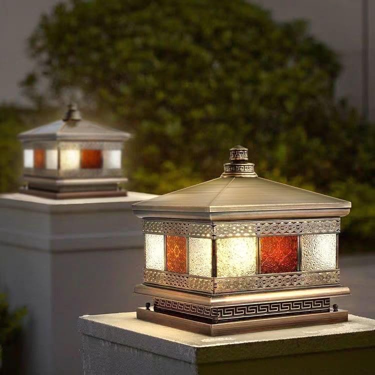 All Copper Steel Glass Outdoor Post lights (Flower glass / 16X16IN)