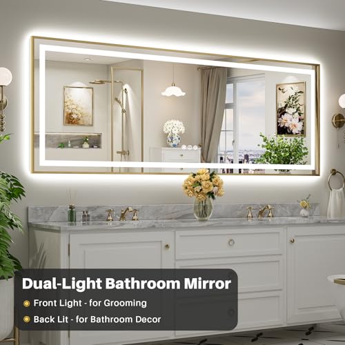 96X36 Inch LED Bathroom Mirror with Gold Frame (Backlit+front Lit With Gold Frame / 96"L x 36"W)
