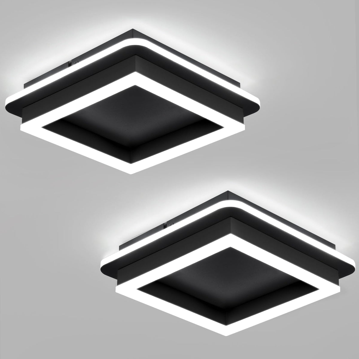 2 Packs Square Flush Mount Ceiling Light (All Black / 2 Packs)