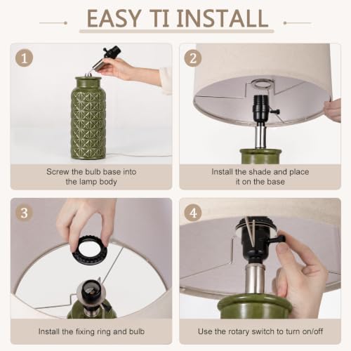 22.6" Modern Ceramic Bedside Lamps Set of 2 (Dark Green)