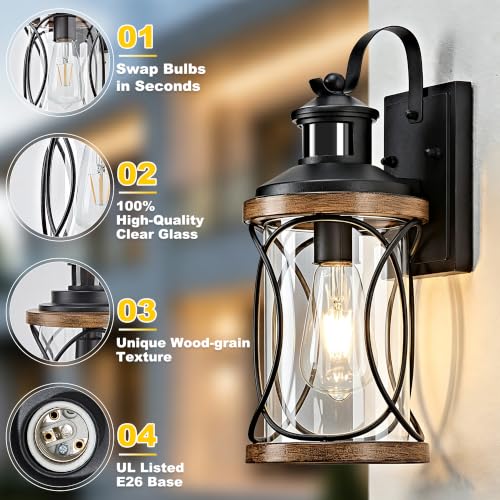 14" Farmhouse Motion Sensor Wall Light (Wood Grain / 14''(1-Pack))