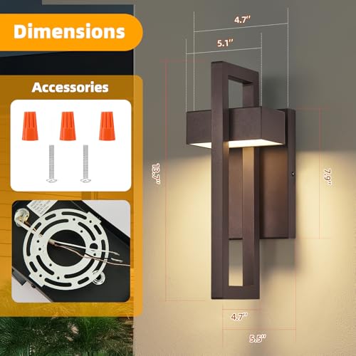 Modern Outdoor Wall Lights Brown Exterior Lighting Fixtures (Brown - No Sensor / 13.7inch - 2 Pack)