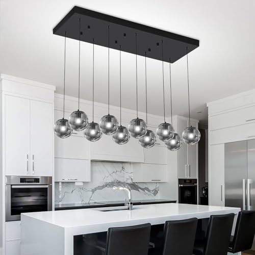 Rectangular Chandelier Smoke Gray Chandelier for Dining Room Large Chandeliers for High Ceiling 10 (Smoke Grey / Rectangle 10-Light)