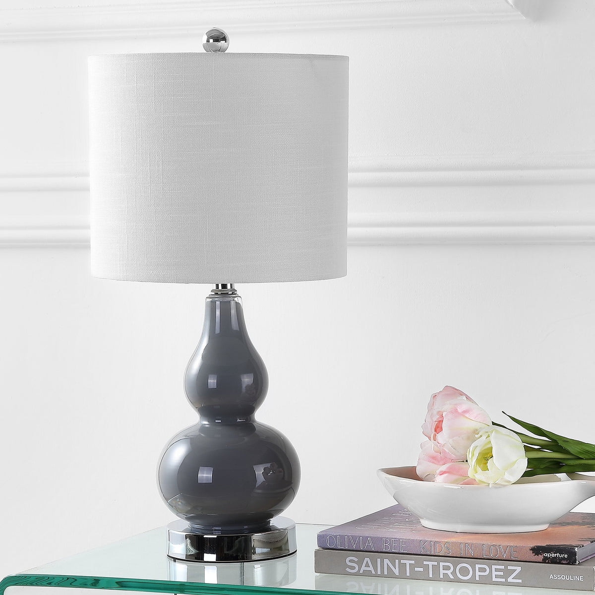 Anya Gourd Glass Table Lamp 20.5" (Single / Gray)