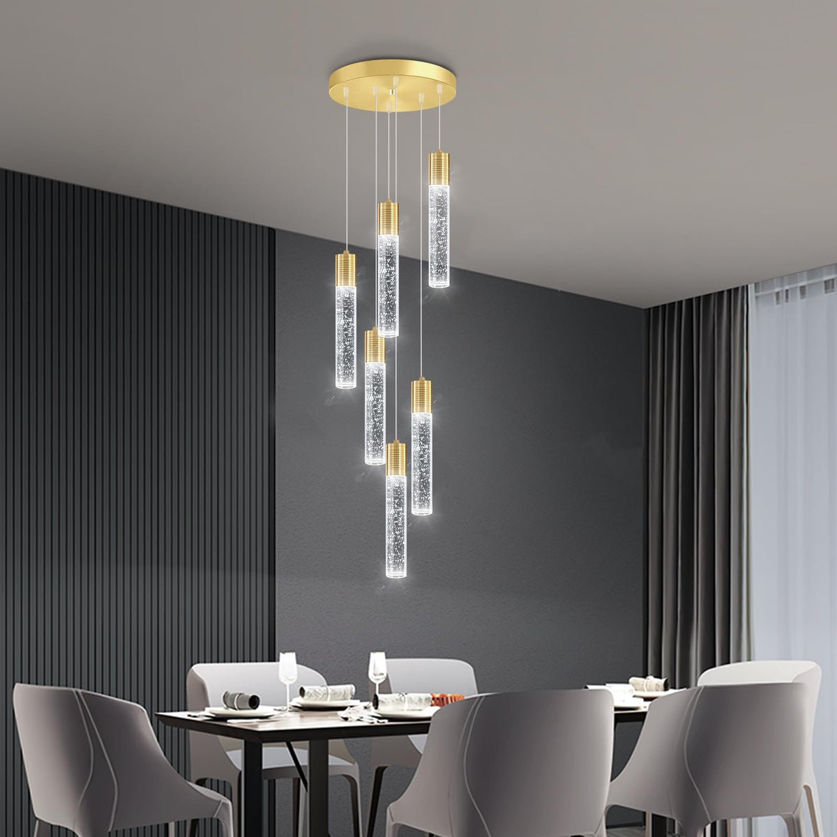 6 Lights Modern Crystal Chandeliers for Dining Room Kitchen Island Crystal Pendants Light Fixture High Ceiling Hanging for Entryway Bedroom Foyer 6000K (Gold / 6-lights)