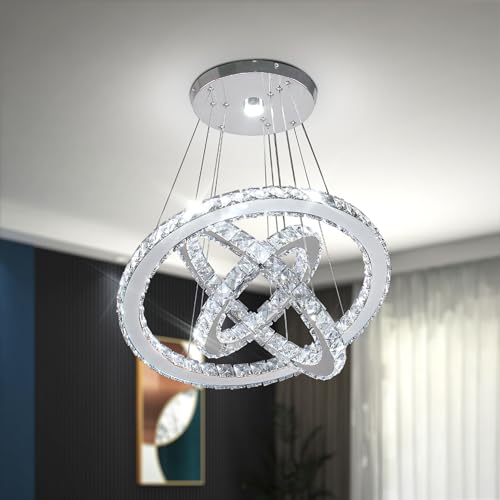 Crystal Chandeliers 4 Rings Chandelier LED Pendant Light Chandelier Ceiling Hanging Light Fixtures for Bedroom Living Room Dining Room Dia