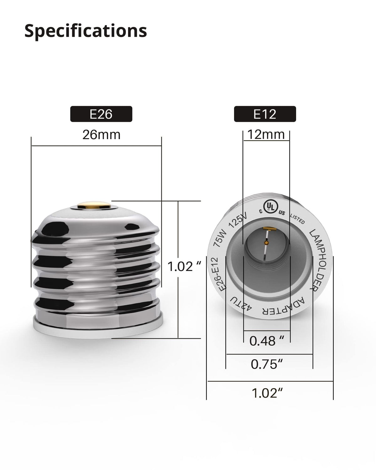 UL Listed E26 to E12 Adapter (6 Pack)