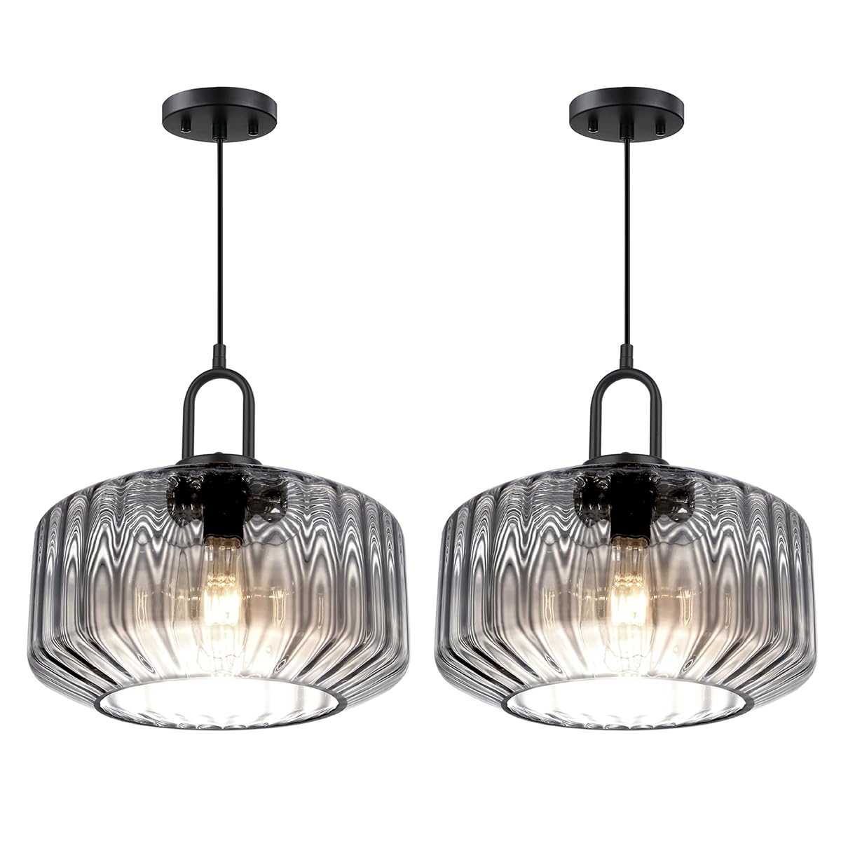 Blown Glass Pendant Lights Kitchen Mid Century Vintage Pendant Light Gray Lantern Globe Shade Modern Ceiling Hanging Light Large Glass Chandelier for Music Studio Bedroom Above Table (Gray-2)