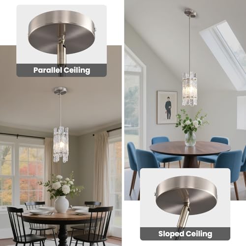 Brushed Nickel Crystal Pendant Light for Kitchen Island (Brushed Nickel / 1-Pack(Square))