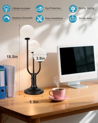 Globe Black Table Lamp for Bedroom Gift G9 Bulbs Included Dimmable (11-Black-Globe-3U)