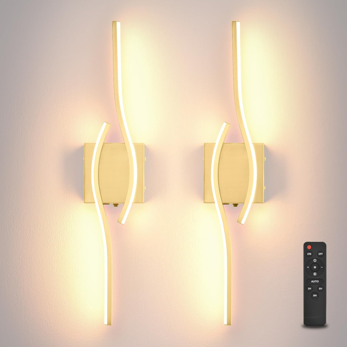 Battery Powered Wall Sconces Set of 2 (Gold / 23.6 inch)