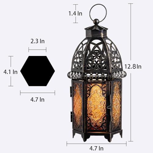 Vintage Large Size Decorative Ramadan Candle Lantern (Large / Amber - 12.8''h)