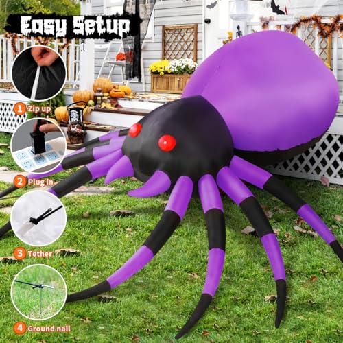 5 FT Width Halloween Inflatable Spider Outdoor Decoration with Magic Light (5 FT Purple)