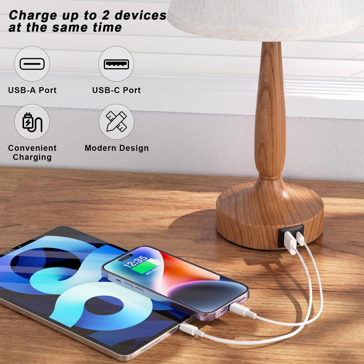 Wood Paint Touch Table Lamp for Bedroom (Wood Paint)