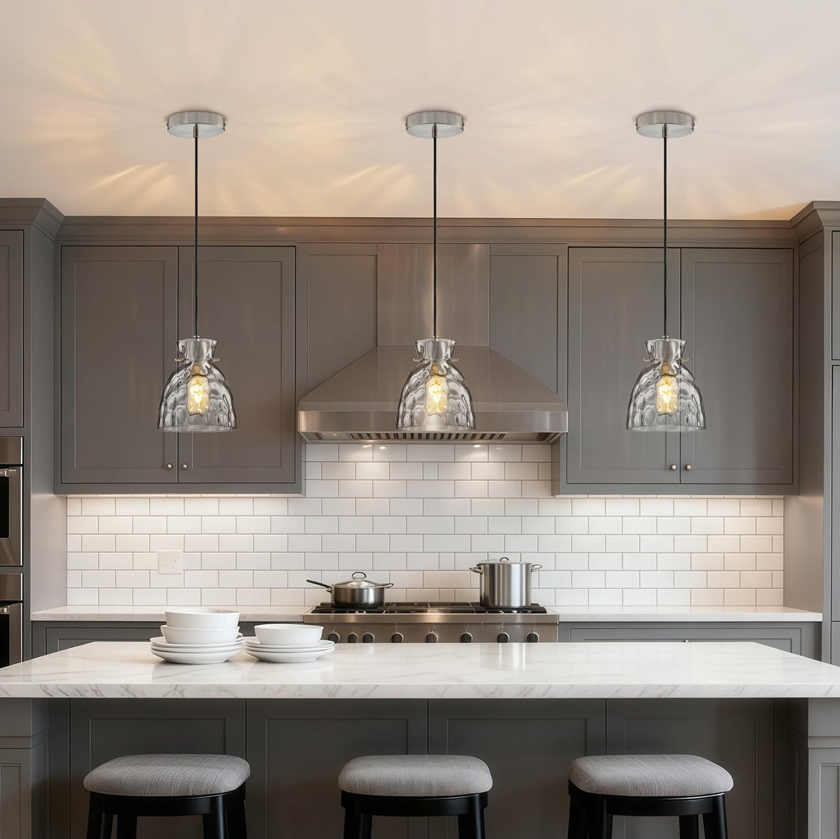 5.9" Hammered Glass Mini Pendant Lights for Kitchen Island Brushed Nickel (2-Pk Brushed Nickel / D5.9")