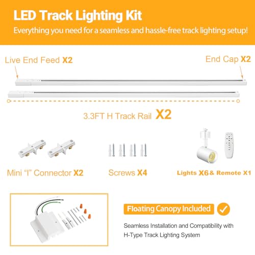 6 Lights Remote Control LED Track Lighting Kit Dimmable (White)