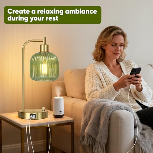 Green Glass Table Lamps Set of 2 (Gold&Green)