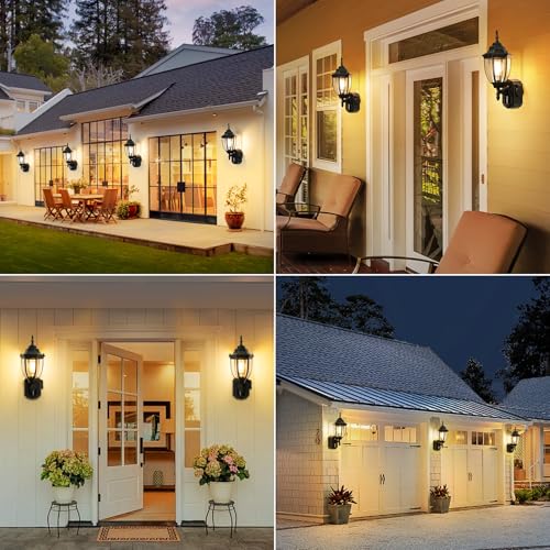 Porch Lights with Outlet (Black / 2 Pack)