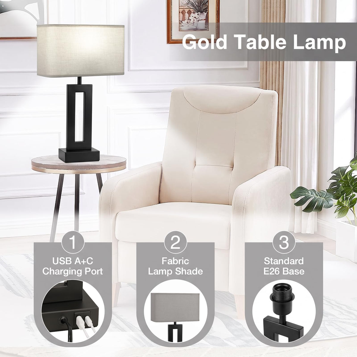 Table Lamps Set of 2 (H. Gray&Black / Small(16.4in))