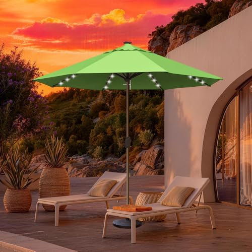 USA 10-Year-Non-Fading 10ft Market Patio Umbrella, Commercial Grade Table Sun Umbrella with 80 Solar LED Lights, Crank Open, Windproof & UPF 50+ UV Protection for Garden, Deck, Pool, Backyard, No Tilt, Macaw Green (Macaw Green / 10FT(Single Vent No Tilt))