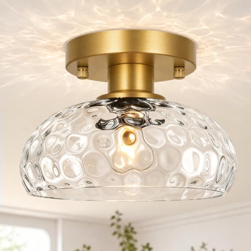 Mid Century Gold Ceiling Light Fixture (Gold & Hammered Glass / 8in)