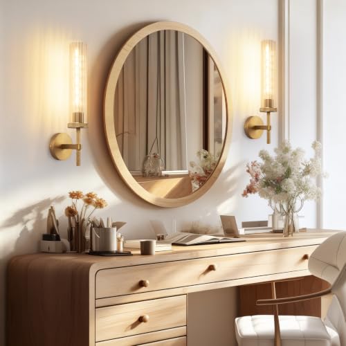 19.5" Knurled Gold Hardwired Wall Sconces Set of 2 (Vertical Striped / 19.5″-Gold)