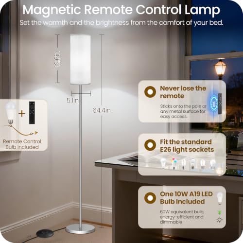 Dimmable Floor Lamps for Living Room with Remote and Foot Switch (Off-White and Silver)