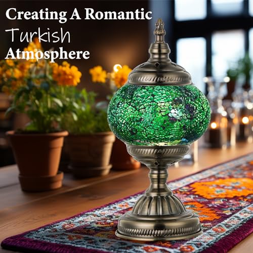 Turkish Mosaic Lamp Stained Glass Table Lamp with Tiffany Style (Shard Green)