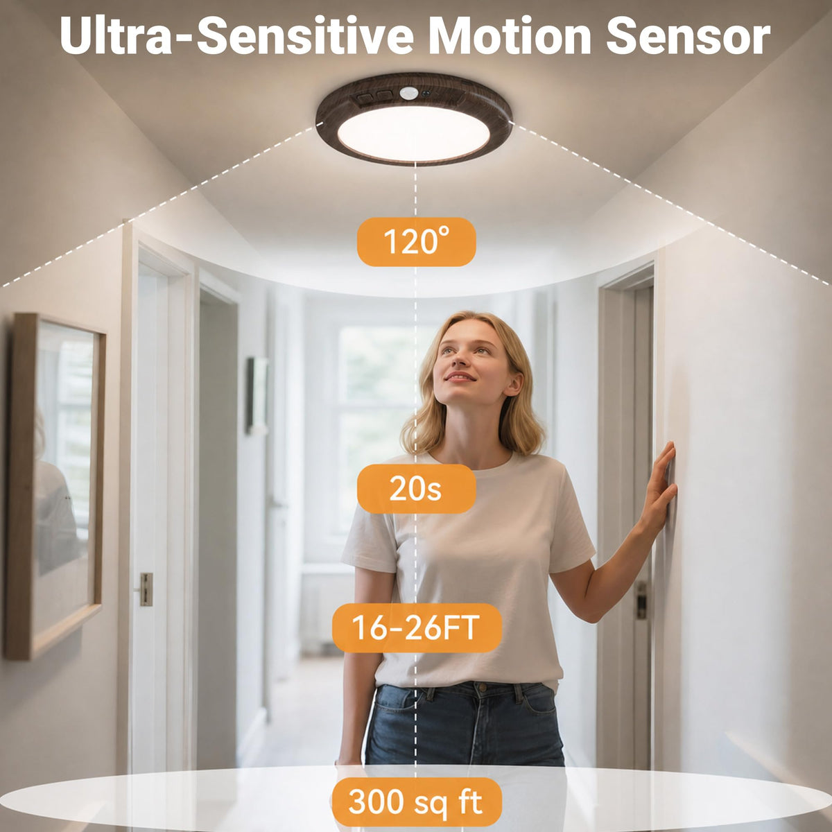 Wireless Rechargeable Ceiling Light with Remote (Dark Wood / 2 Packs)
