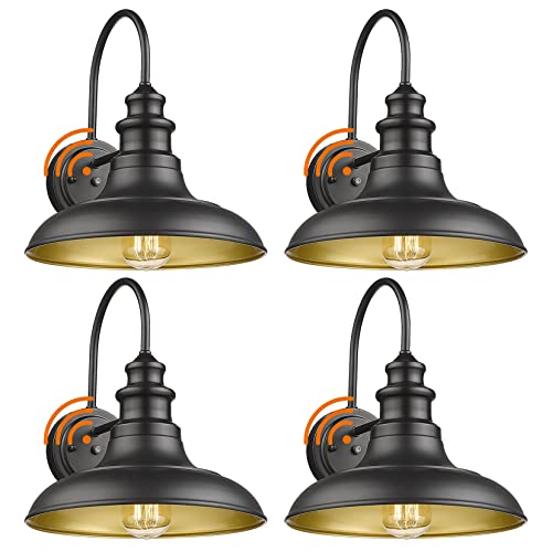 Dusk to Dawn Sensor Outdoor Barn Light Fixtures Outdoor Wall Sconces Farmhouse Wall Mount Lights Exterior Light Fixture Black Finish Industrial Wall Lantern for Porch (Black / 03-DDRZ004-4PACK(Dusk to Dawn))