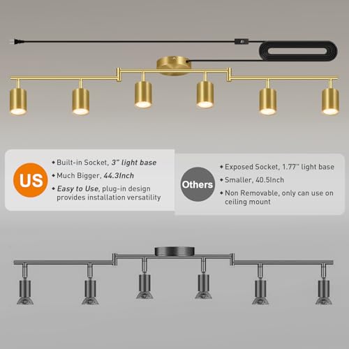Plug in Track Lighting LED (6-Light Track Light(Gold))